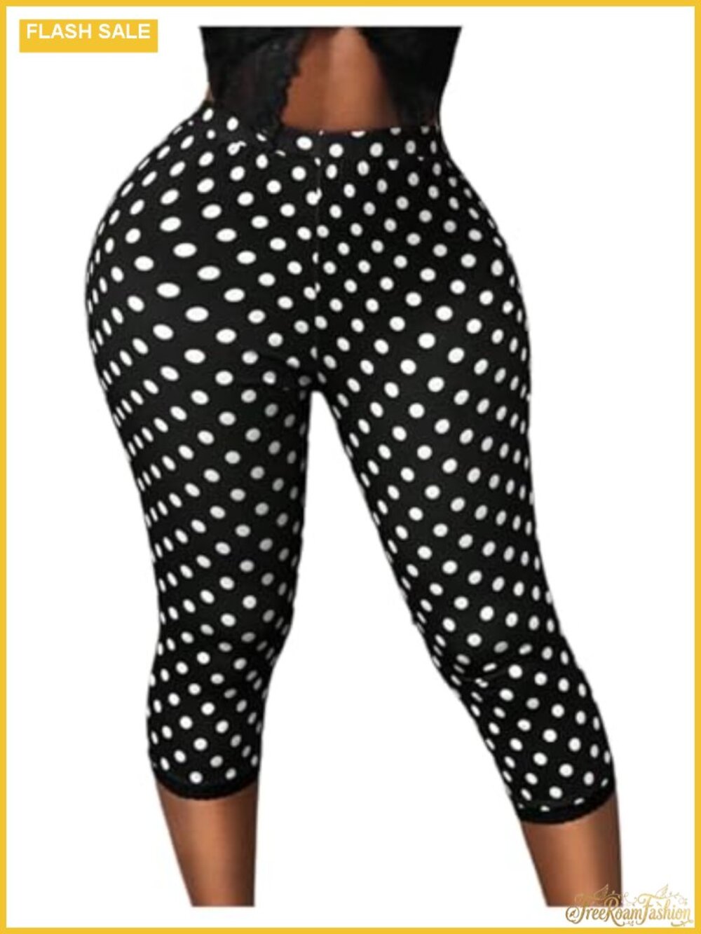 Women's Polka Dots Capri Leggings High Waist Skinny Cropped Pants